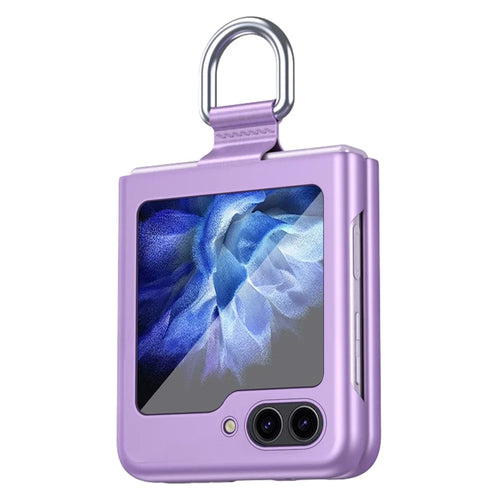 For Samsung Galaxy Z Flip7 FE 5G / Z Flip6 5G / Z Flip5 5G Folded Phone Case Skin-Touch Hard PC Phone Cover with Ring Holder - Purple - 1