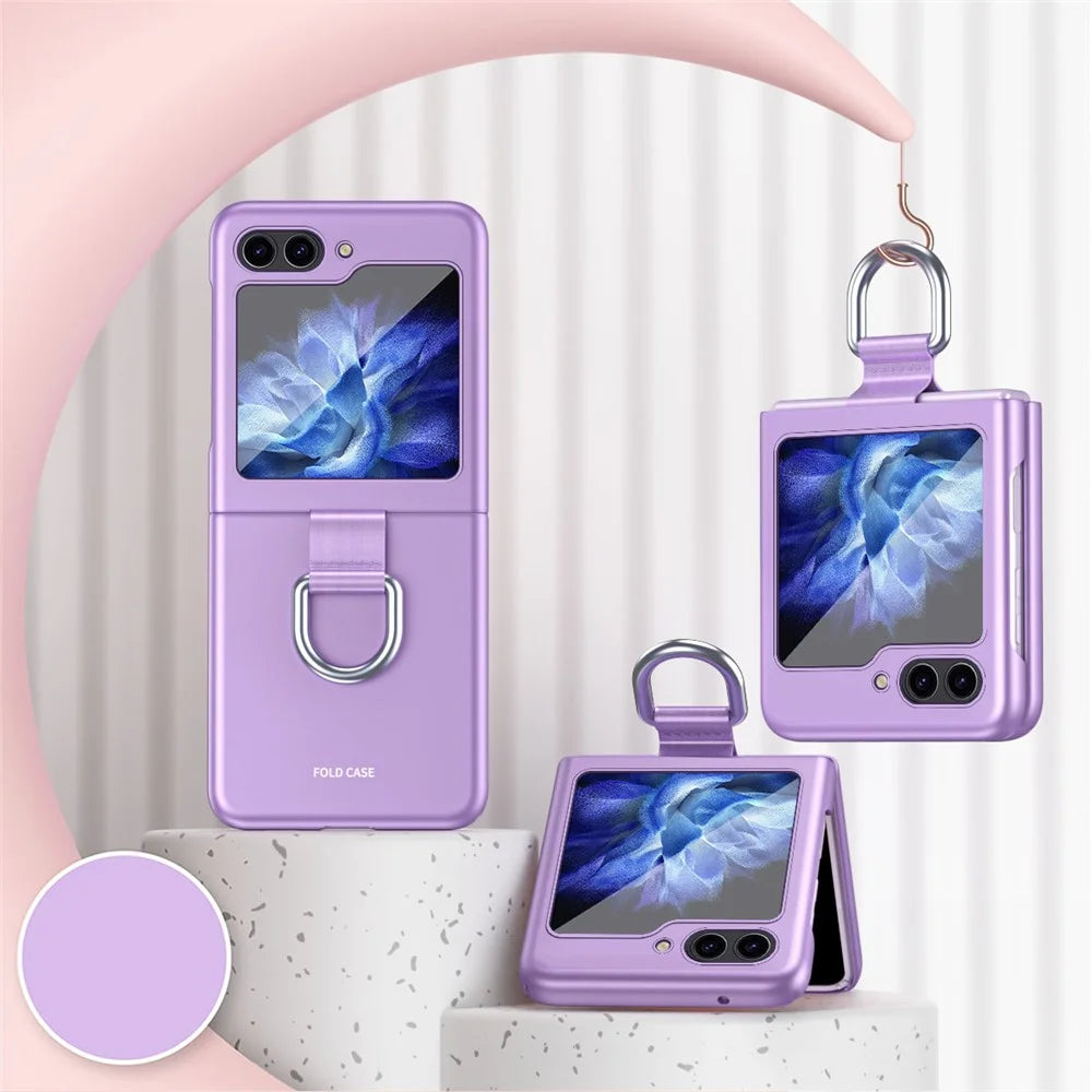 For Samsung Galaxy Z Flip7 FE 5G / Z Flip6 5G / Z Flip5 5G Folded Phone Case Skin-Touch Hard PC Phone Cover with Ring Holder - Purple - 2