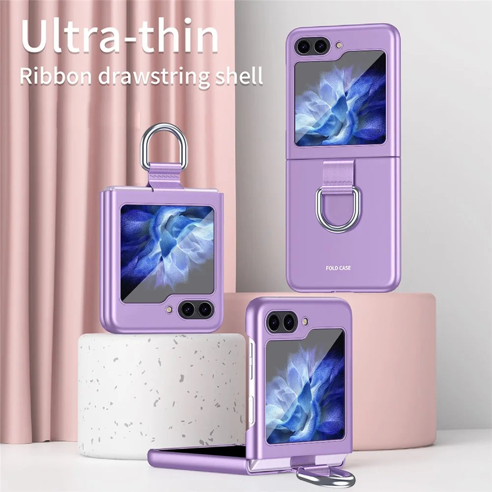 For Samsung Galaxy Z Flip7 FE 5G / Z Flip6 5G / Z Flip5 5G Folded Phone Case Skin-Touch Hard PC Phone Cover with Ring Holder - Purple - 3