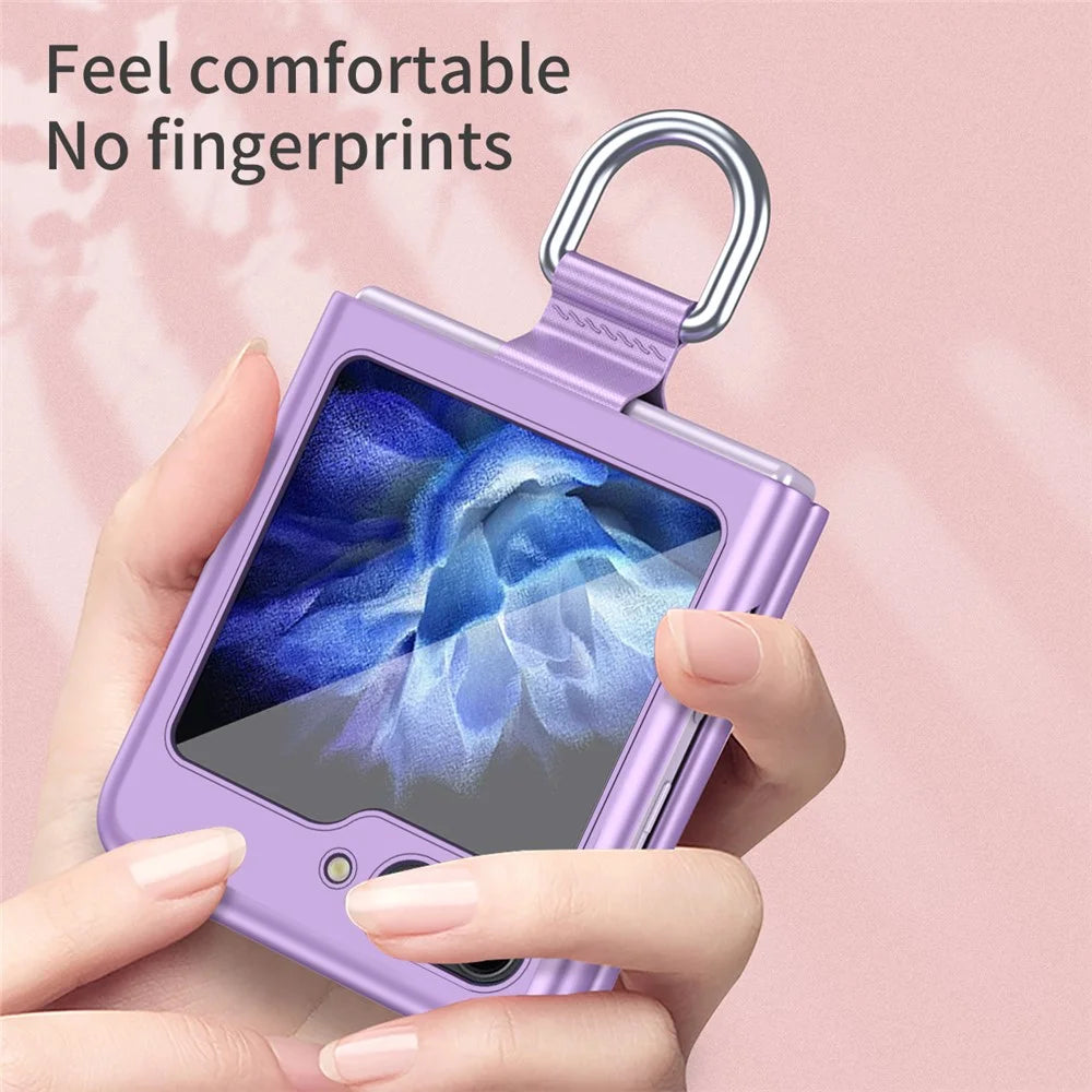For Samsung Galaxy Z Flip7 FE 5G / Z Flip6 5G / Z Flip5 5G Folded Phone Case Skin-Touch Hard PC Phone Cover with Ring Holder - Purple - 5