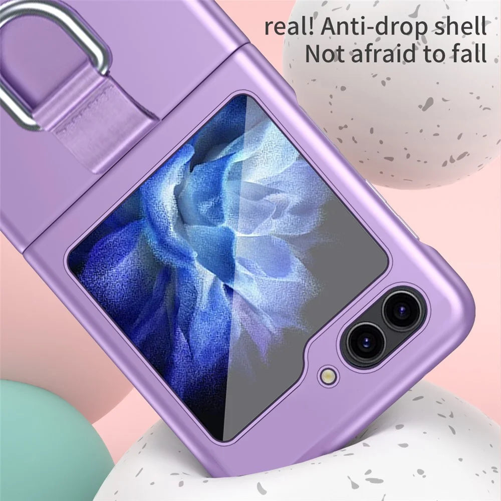 For Samsung Galaxy Z Flip7 FE 5G / Z Flip6 5G / Z Flip5 5G Folded Phone Case Skin-Touch Hard PC Phone Cover with Ring Holder - Purple - 6