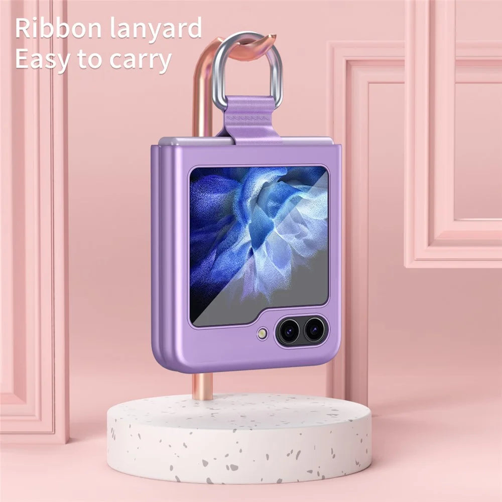 For Samsung Galaxy Z Flip7 FE 5G / Z Flip6 5G / Z Flip5 5G Folded Phone Case Skin-Touch Hard PC Phone Cover with Ring Holder - Purple - 7