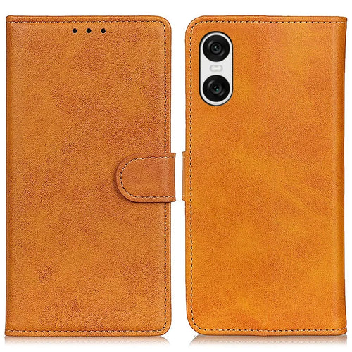 For Sony Xperia 10 VI Case Cowhide Texture Leather + TPU Phone Wallet Cover - Brown - 1