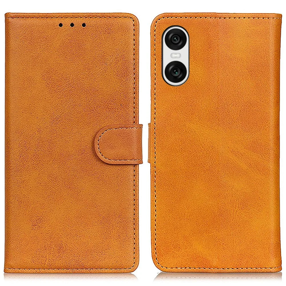 For Sony Xperia 10 VI Case Cowhide Texture Leather + TPU Phone Wallet Cover - Brown - 1