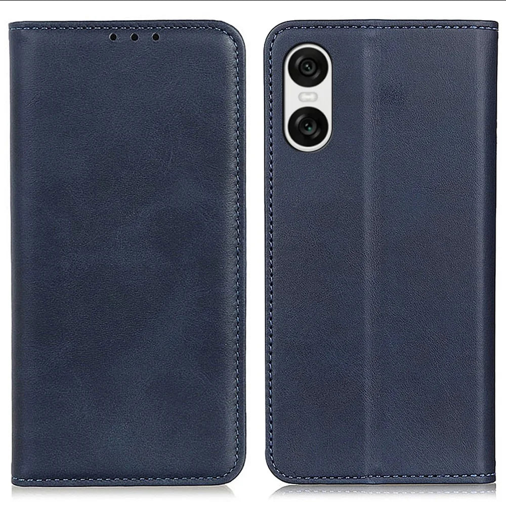 For Sony Xperia 10 VI Protective Case Split Leather Magnetic Closing Wallet Phone Shell - Blue - 1