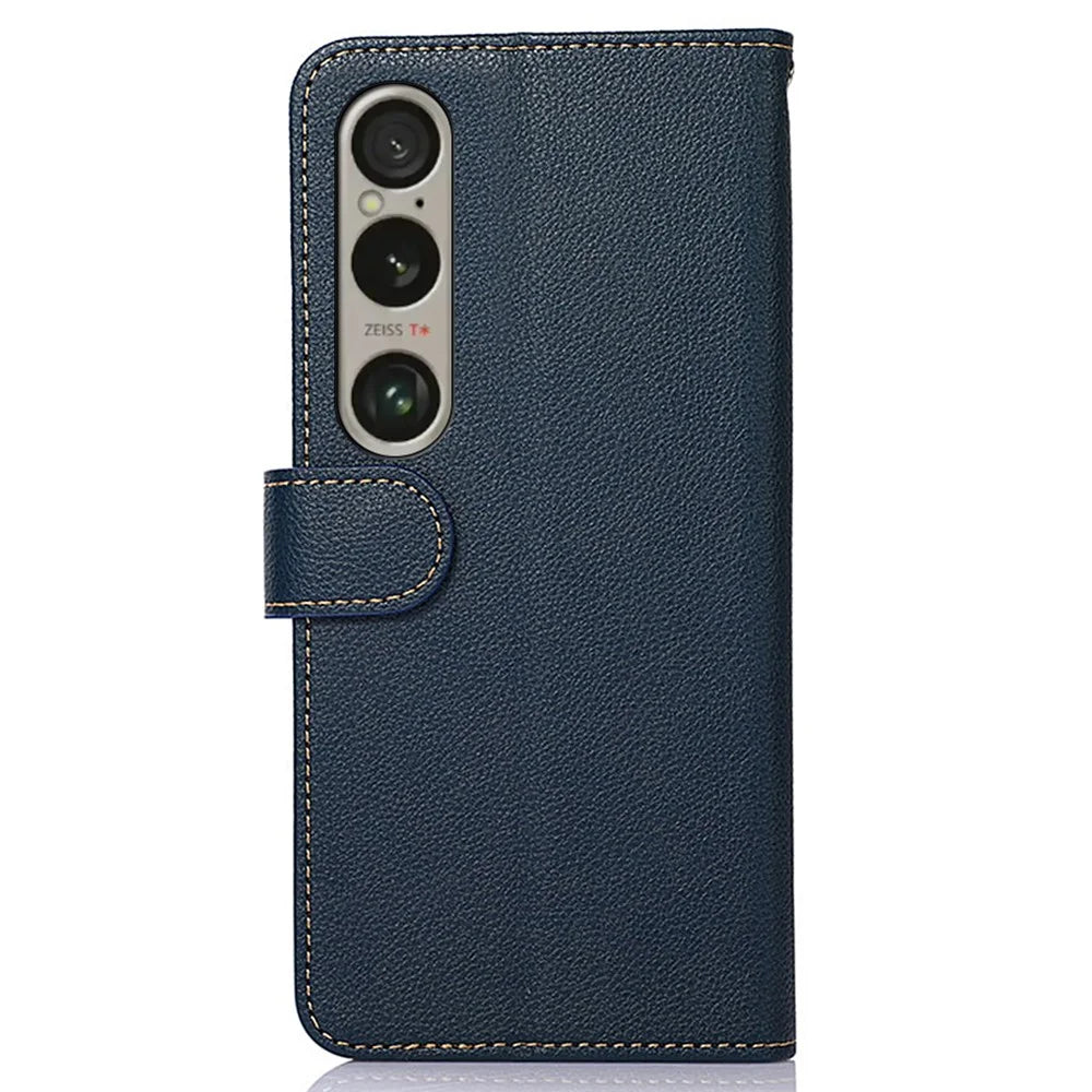 KHAZNEH For Sony Xperia 1 VI Case RFID Blocking Stand Wallet Leather Phone Cover - Blue - 7