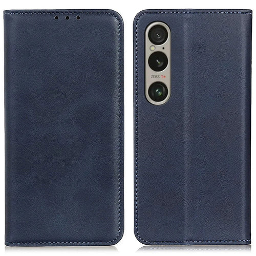 For Sony Xperia 1 VI Case Split Leather Magnetic Closing Phone Shell Wallet Protective Cover - Blue - 1