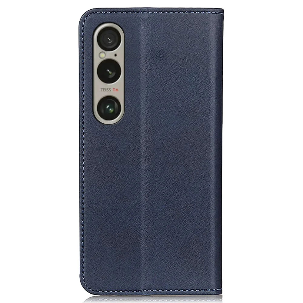 For Sony Xperia 1 VI Case Split Leather Magnetic Closing Phone Shell Wallet Protective Cover - Blue - 7