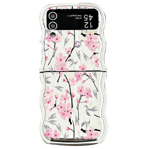 For Samsung Galaxy Z Flip3 5G Case Flower Pattern Electroplated Wavy Edge Soft TPU Phone Cover - Leaf and Flower - 1