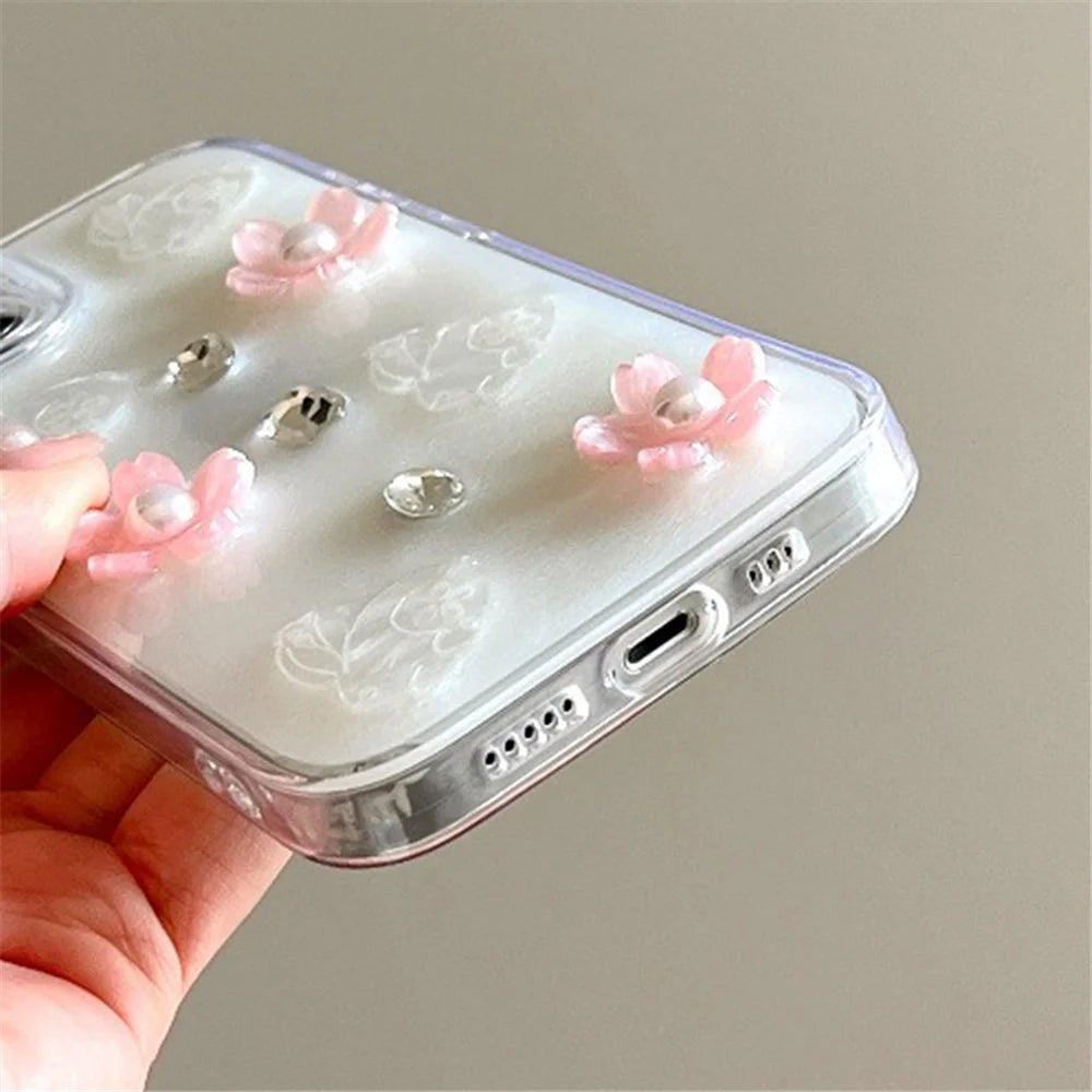 For iPhone 14 Case 3D Flower Rabbit Decor Drop Protection TPU+PC Epoxy Phone Cover - 2