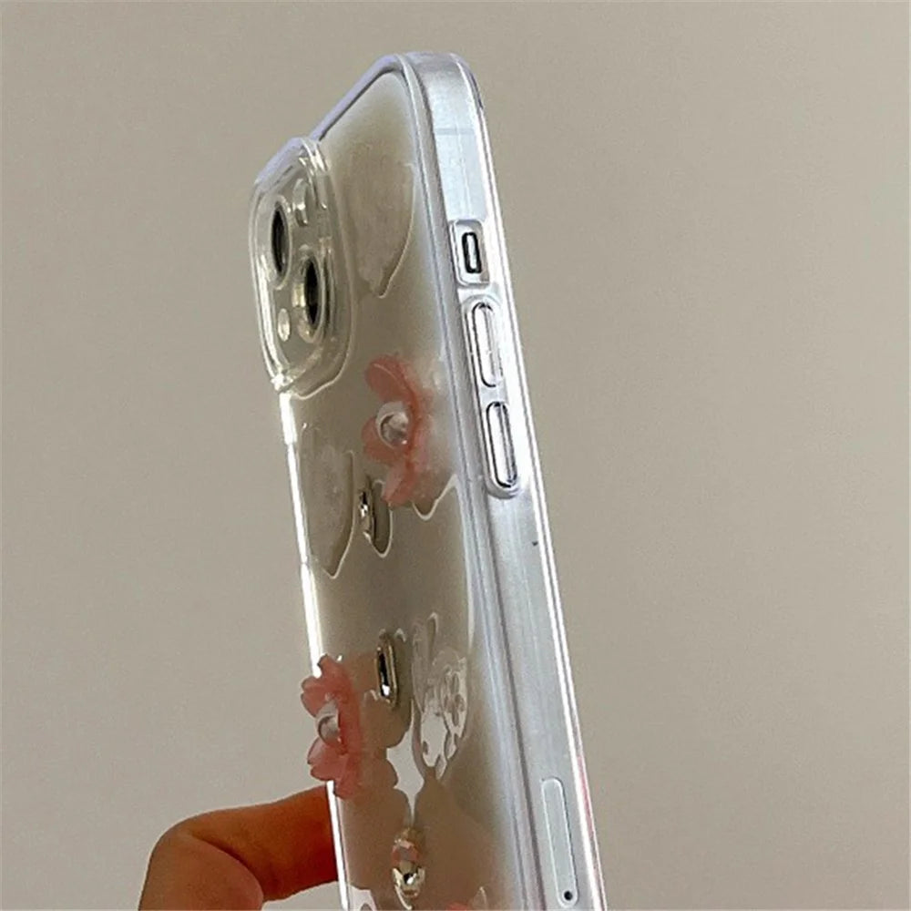 For iPhone 14 Case 3D Flower Rabbit Decor Drop Protection TPU+PC Epoxy Phone Cover - 4