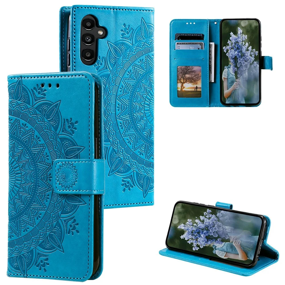 For Samsung Galaxy M55 5G / C55 5G / F55 5G   Phone Cases Full Protection Leather Wallet Phone Cover with Strap - Blue - 4