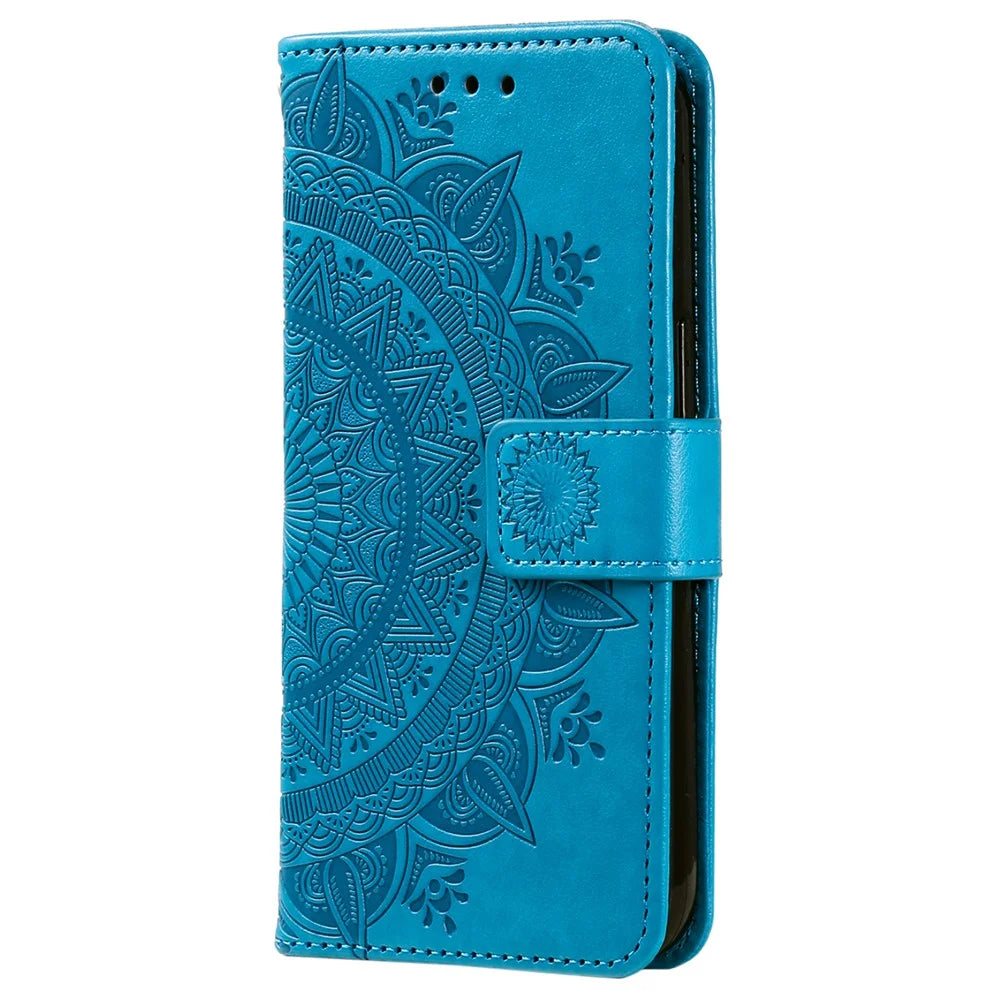For Samsung Galaxy M55 5G / C55 5G / F55 5G   Phone Cases Full Protection Leather Wallet Phone Cover with Strap - Blue - 5
