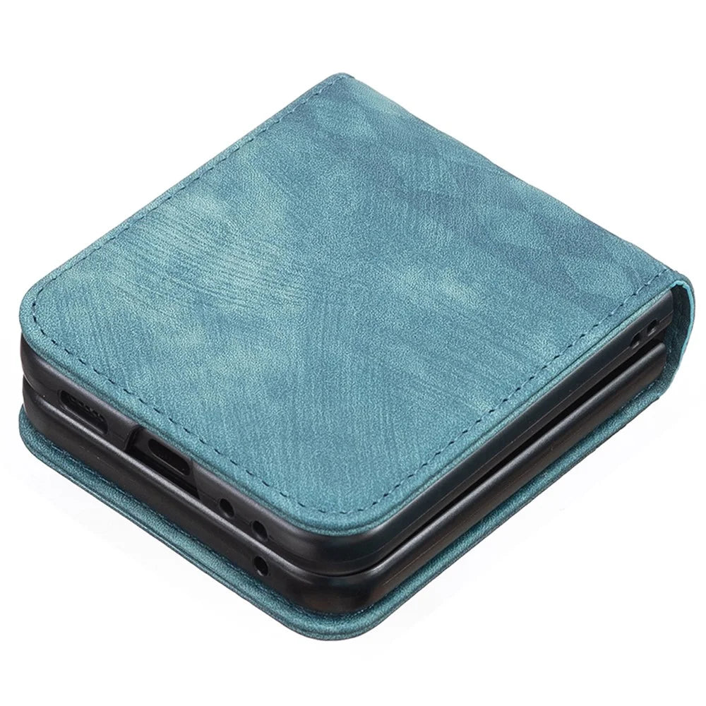 For Samsung Galaxy Z Flip7 FE 5G / Z Flip6 5G / Z Flip5 5G Case Grid Pattern Imprint Leather Shockproof Phone Cover - Green - 4