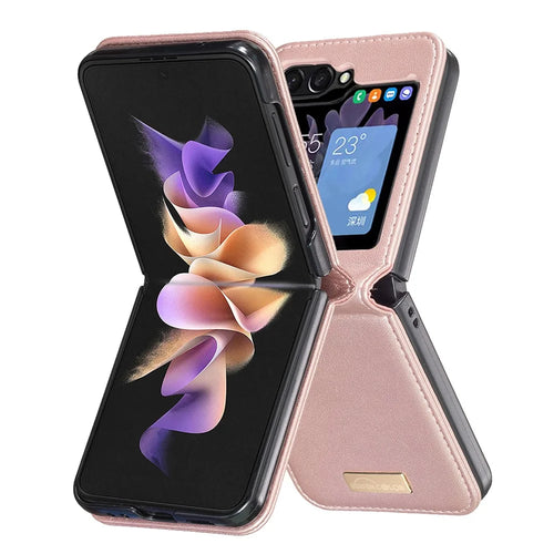 BINFEN COLOR R20 For Samsung Galaxy Z Flip7 FE 5G / Z Flip6 5G / Z Flip5 5G Case PU Leather+PC Phone Cover - Rose Gold - 1