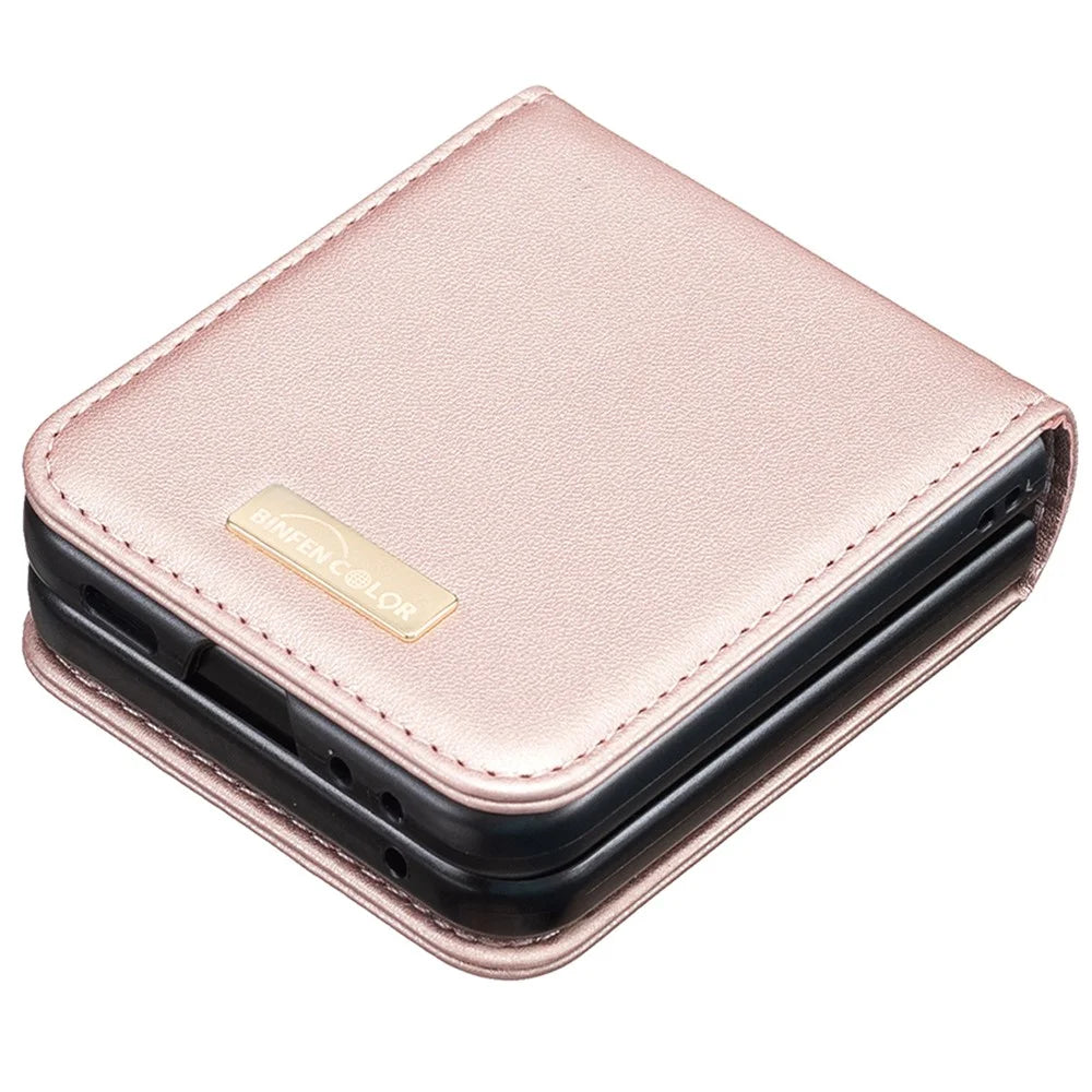 BINFEN COLOR R20 For Samsung Galaxy Z Flip7 FE 5G / Z Flip6 5G / Z Flip5 5G Case PU Leather+PC Phone Cover - Rose Gold - 4