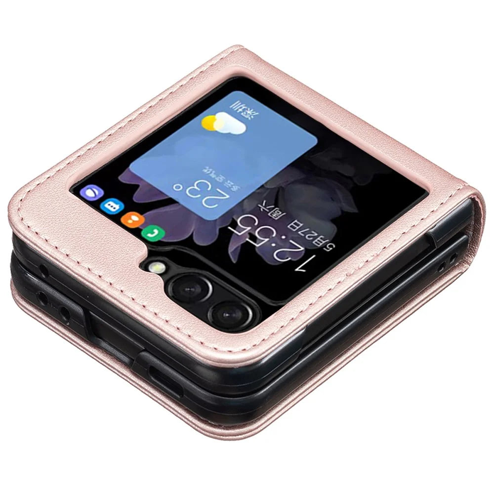 BINFEN COLOR R20 For Samsung Galaxy Z Flip7 FE 5G / Z Flip6 5G / Z Flip5 5G Case PU Leather+PC Phone Cover - Rose Gold - 5