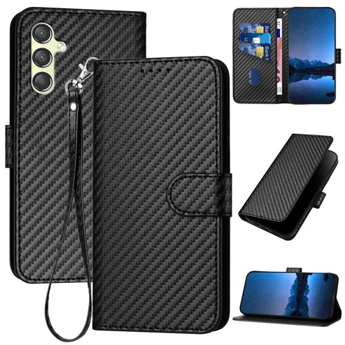YX0070 For Samsung Galaxy A24 4G (162.1 X 77.6 X 8.3mm) Phone Case Carbon Fiber Texture Leather Wallet Cover - Black - 1
