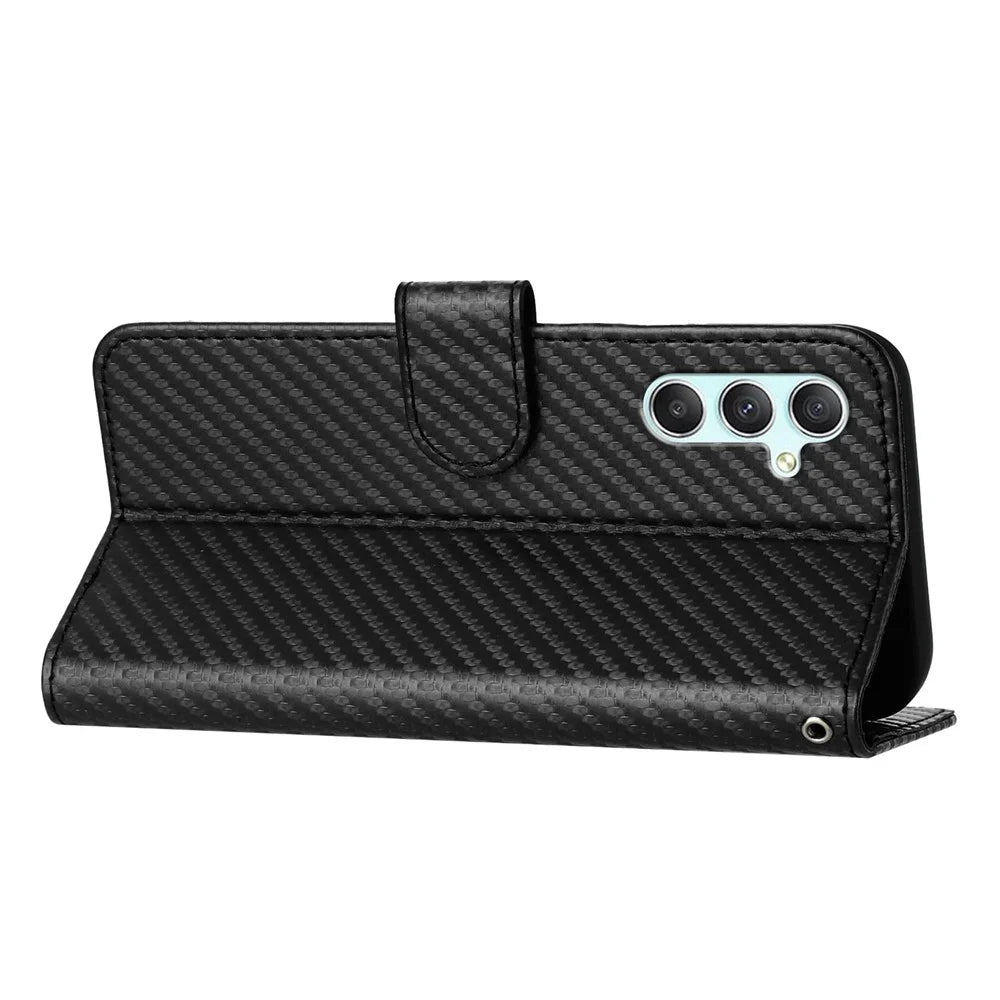 YX0070 For Samsung Galaxy A34 5G Case PU Leather Carbon Fiber Texture Cash Pocket Phone Cover - Black - 4