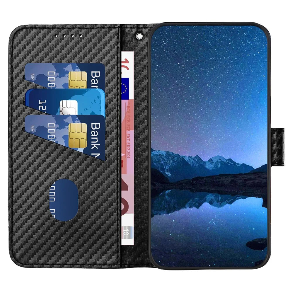 YX0070 For Samsung Galaxy S24 Ultra Case Wallet Leather Phone Cover Carbon Fiber Texture - Black - 2