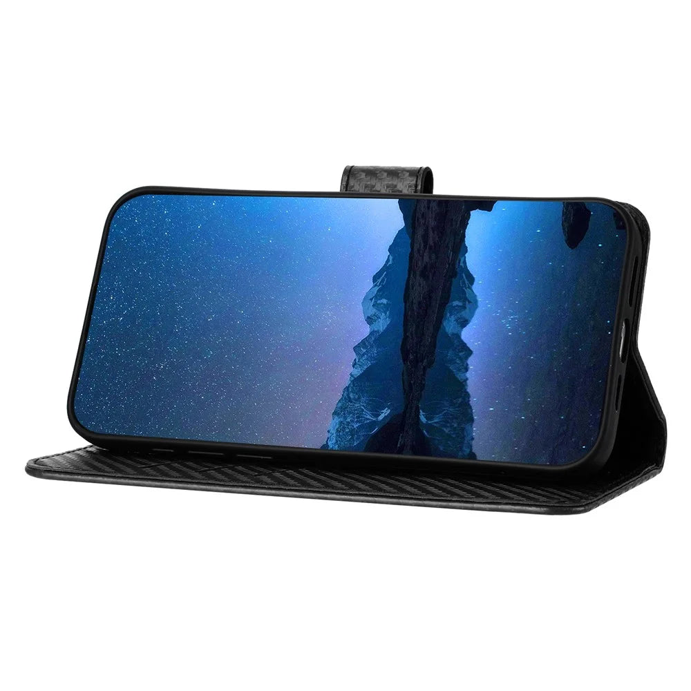YX0070 For Samsung Galaxy S24 Ultra Case Wallet Leather Phone Cover Carbon Fiber Texture - Black - 3