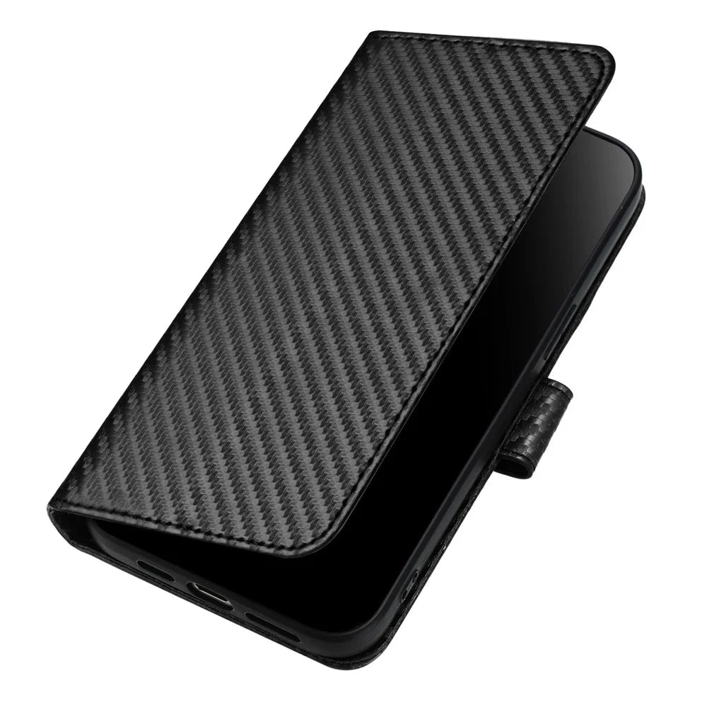 YX0070 For Samsung Galaxy S24 Ultra Case Wallet Leather Phone Cover Carbon Fiber Texture - Black - 5
