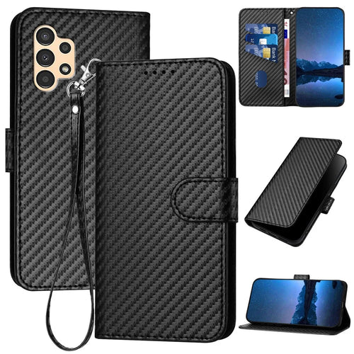 YX0070 For Samsung Galaxy A13 5G / A13 4G Phone Case   Carbon Fiber Texture Leather Flip Cover - Black - 1