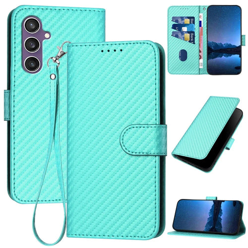 YX0070 For Samsung Galaxy S23 FE Carbon Fiber Folio Case PU Leather Stand View Protective Phone Cover - Baby Blue - 1