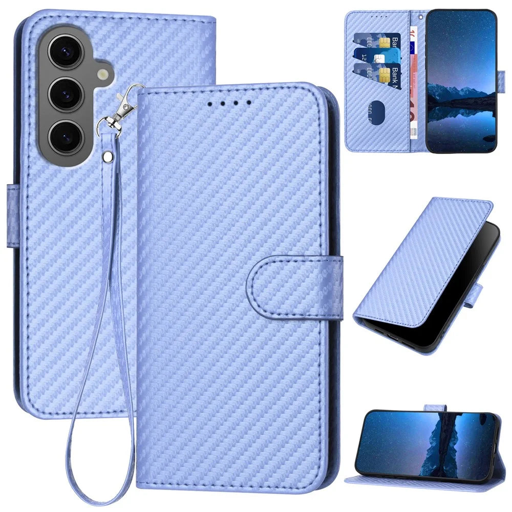 YX0070 For Samsung Galaxy S24+ Case Carbon Fiber Texture Wallet Leather Phone Cover - Light Purple - 1