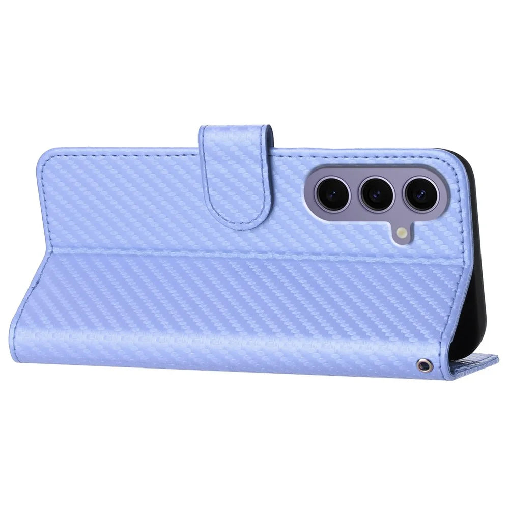 YX0070 For Samsung Galaxy S24 Shockproof Case Carbon Fiber Texture Leather Phone Cover with Card Slots - Light Purple - 4