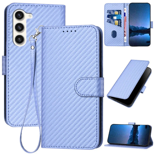 YX0070 For Samsung Galaxy S23 Case Carbon Fiber Texture Leather Wallet Phone Cover - Light Purple - 1
