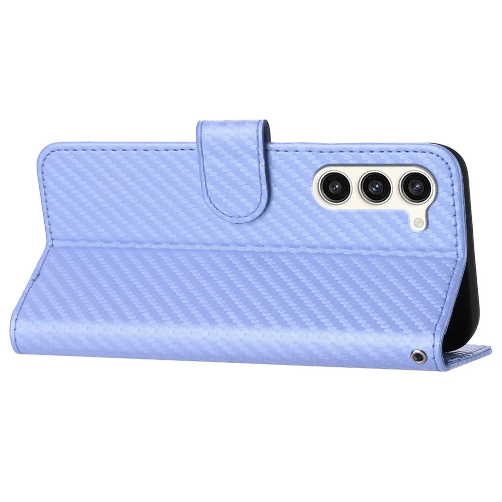 YX0070 For Samsung Galaxy S23 Case Carbon Fiber Texture Leather Wallet Phone Cover - Light Purple - 4