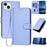 YX0070 For iPhone 15 Plus Case Carbon Fiber Texture Full Protection Leather Wallet Phone Cover - Light Purple - 1
