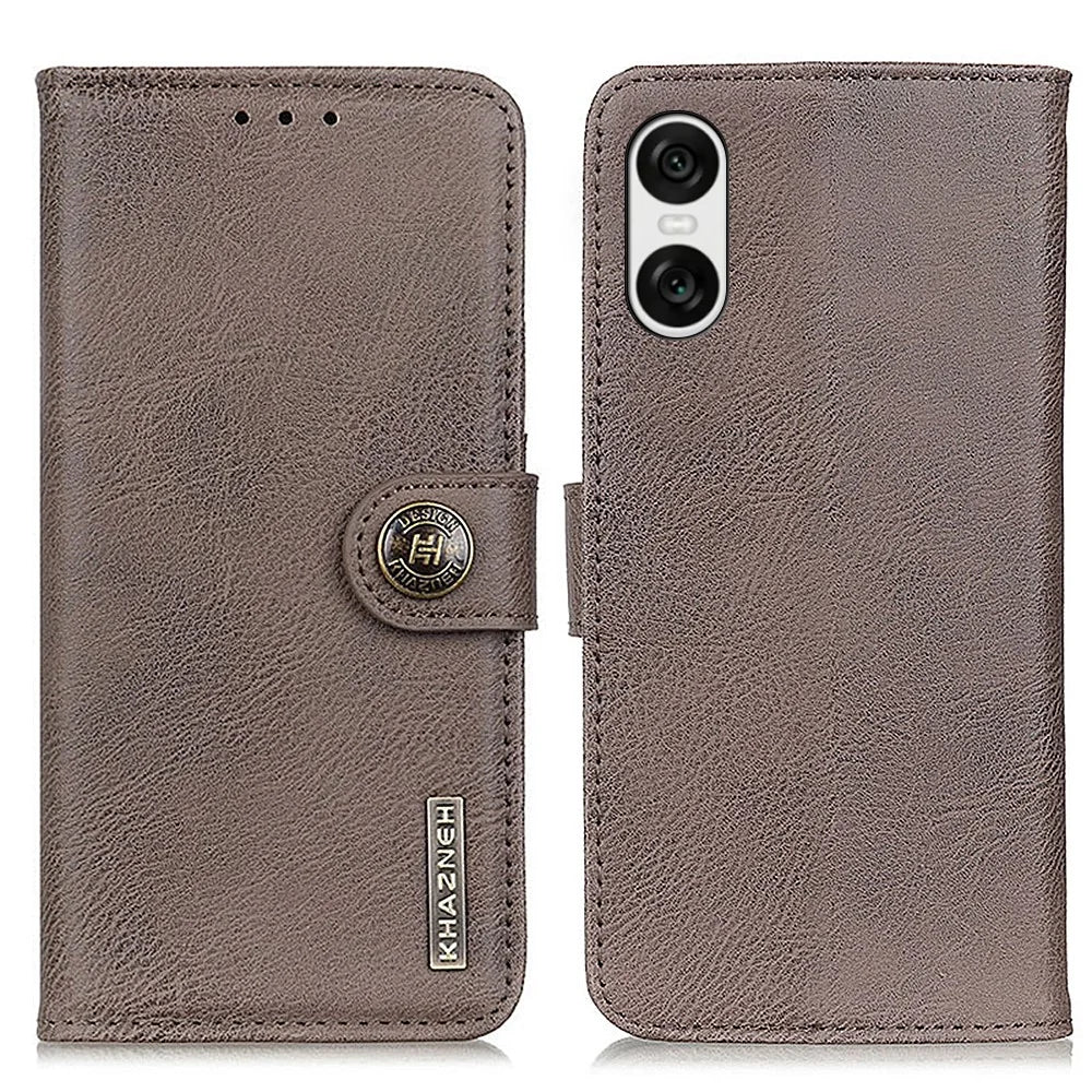 KHAZNEH For Sony Xperia 10 VI Leather Wallet Case Cowhide Texture Phone Cover - Khaki - 1