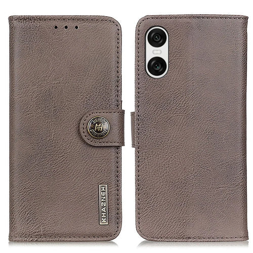 KHAZNEH For Sony Xperia 10 VI Leather Wallet Case Cowhide Texture Phone Cover - Khaki - 1