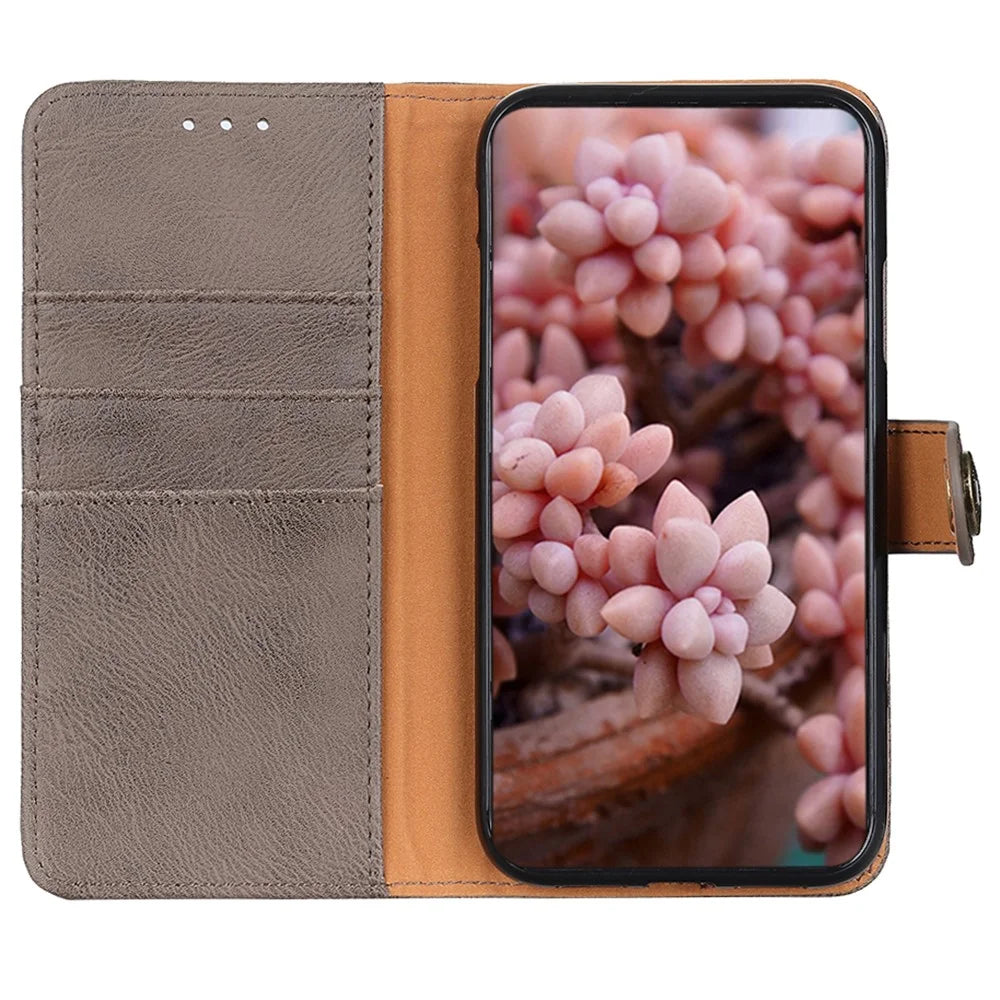 KHAZNEH For Sony Xperia 10 VI Leather Wallet Case Cowhide Texture Phone Cover - Khaki - 2