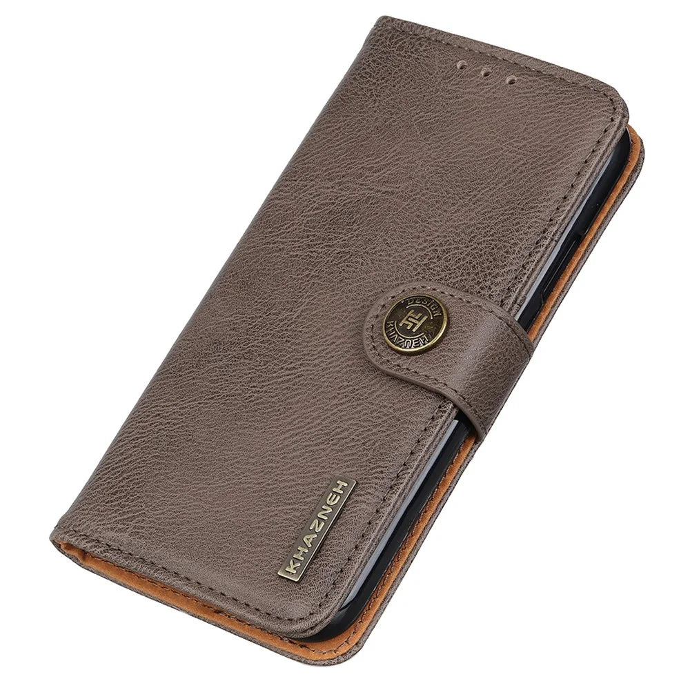 KHAZNEH For Sony Xperia 10 VI Leather Wallet Case Cowhide Texture Phone Cover - Khaki - 5