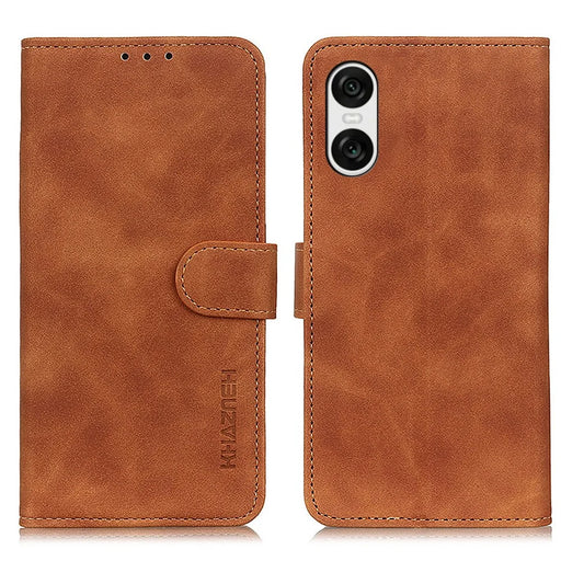 KHAZNEH For Sony Xperia 10 VI Case Retro Leather Stand Folio Phone Cover - Brown - 1