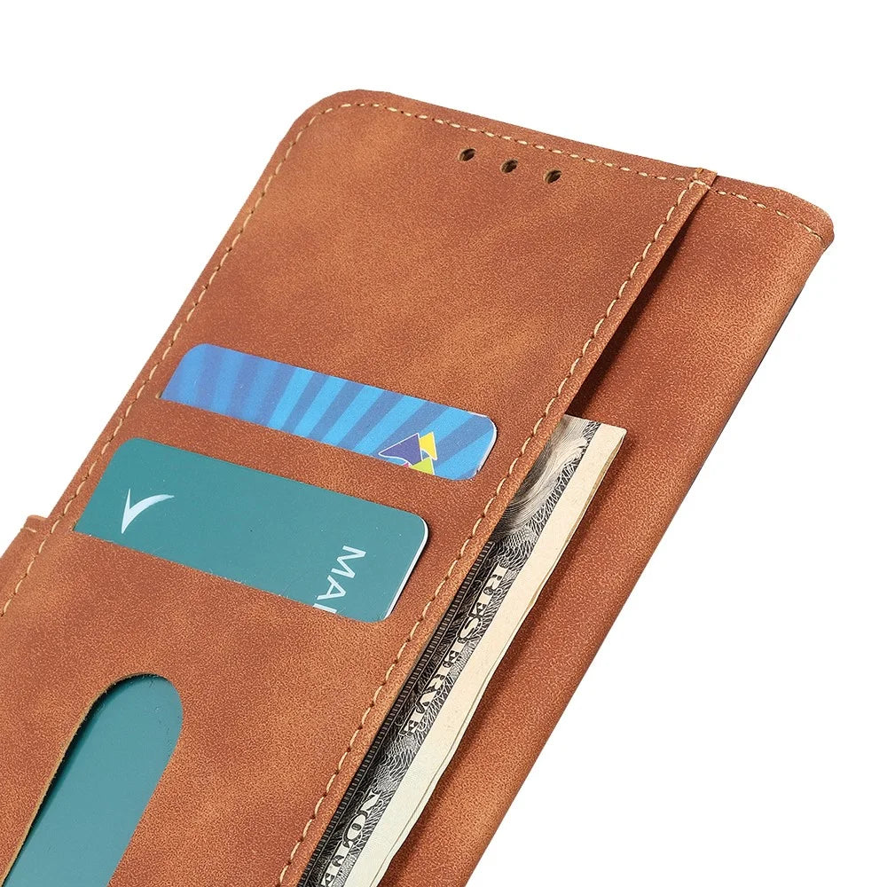 KHAZNEH For Sony Xperia 10 VI Case Retro Leather Stand Folio Phone Cover - Brown - 5