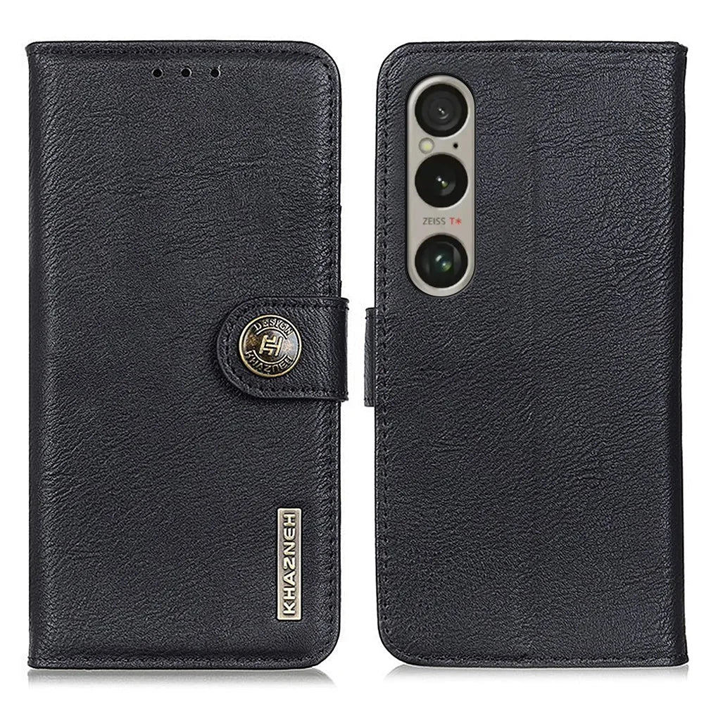 KHAZNEH For Sony Xperia 1 VI Magnetic Phone Case Wallet Cowhide Texture Drop Protection Cover - Black - 1