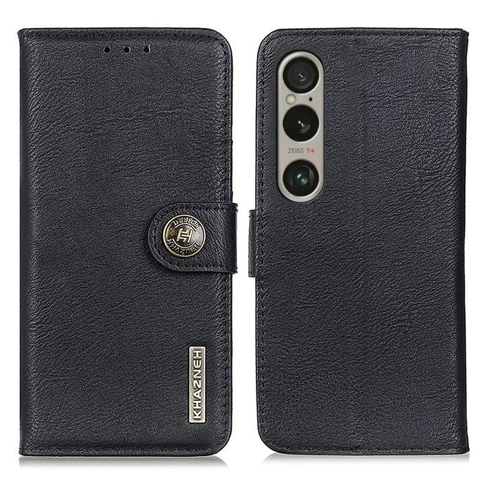KHAZNEH For Sony Xperia 1 VI Magnetic Phone Case Wallet Cowhide Texture Drop Protection Cover - Black - 1