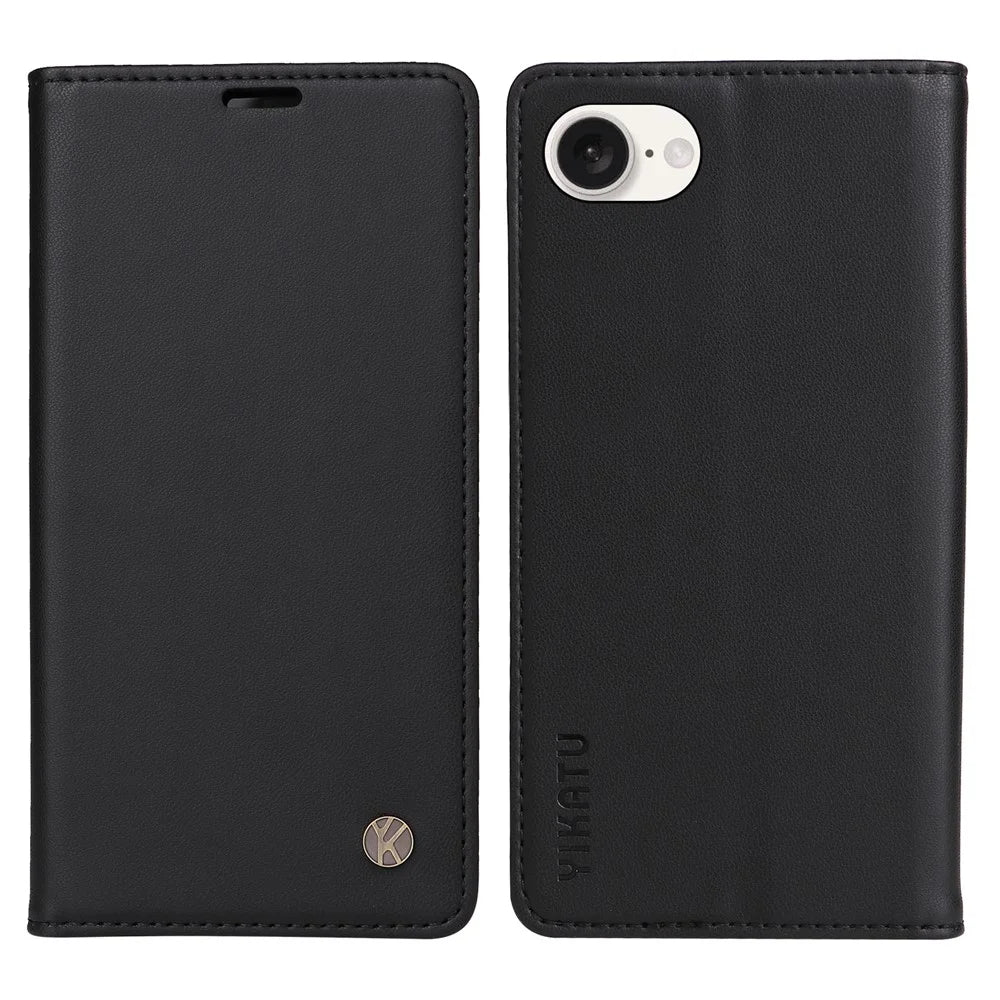 YIKATU YK-001 For iPhone 17e / 16e Case Stand Wallet PU Leather Phone Cover - Black - 1