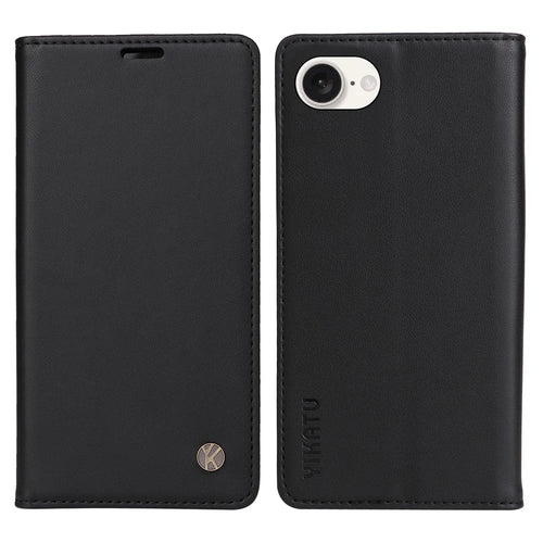 YIKATU YK-001 For iPhone 17e / 16e Case Stand Wallet PU Leather Phone Cover - Black - 1