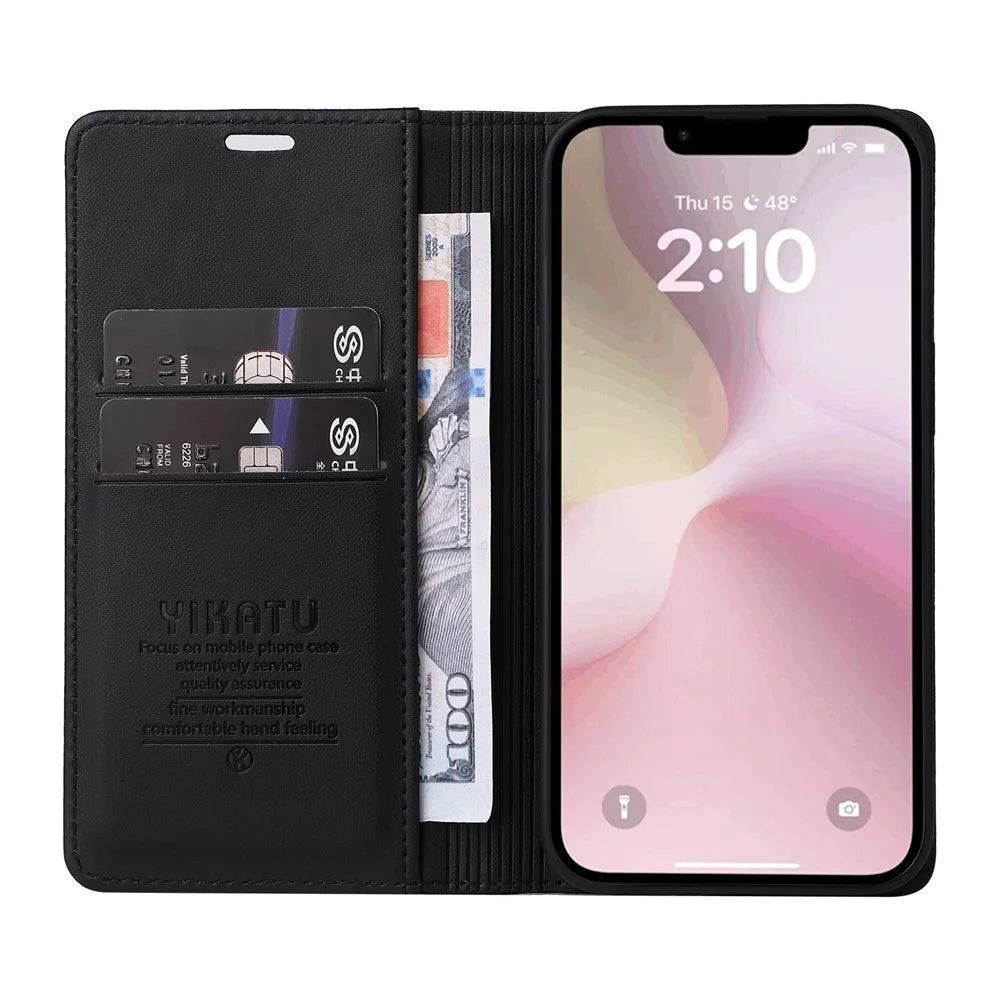 YIKATU YK-001 For iPhone 17e / 16e Case Stand Wallet PU Leather Phone Cover - Black - 2