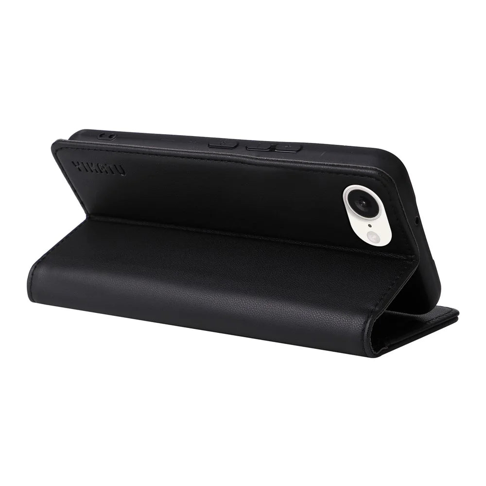 YIKATU YK-001 For iPhone 17e / 16e Case Stand Wallet PU Leather Phone Cover - Black - 3