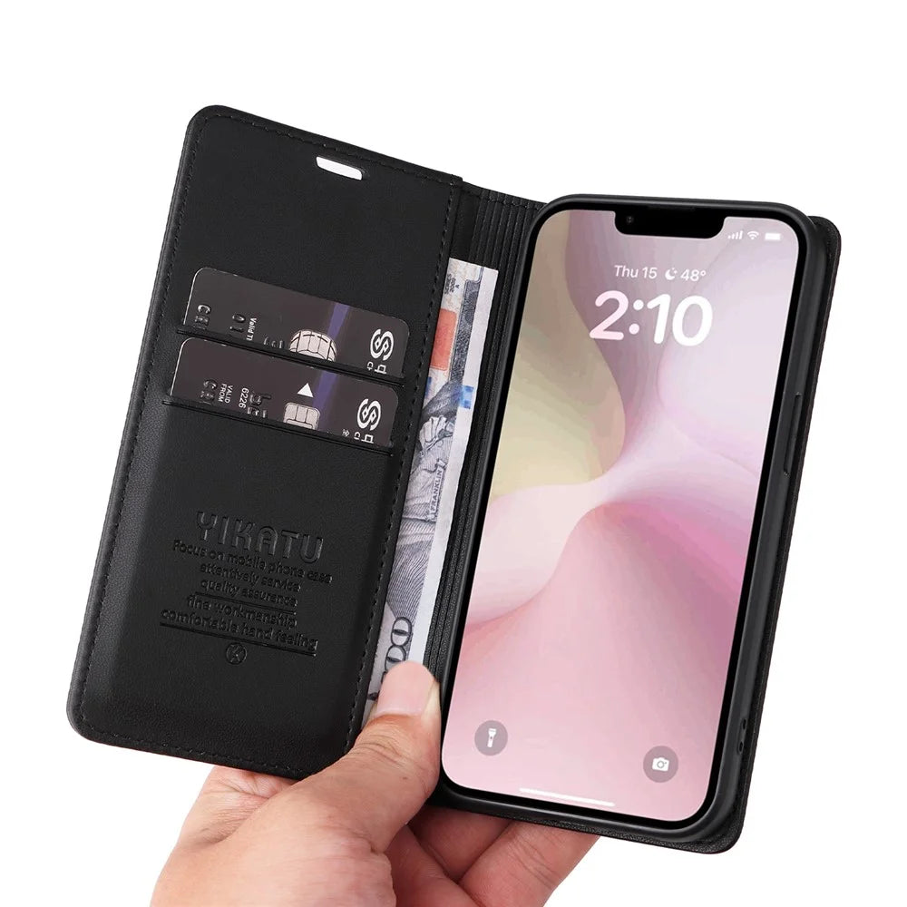 YIKATU YK-001 For iPhone 17e / 16e Case Stand Wallet PU Leather Phone Cover - Black - 5