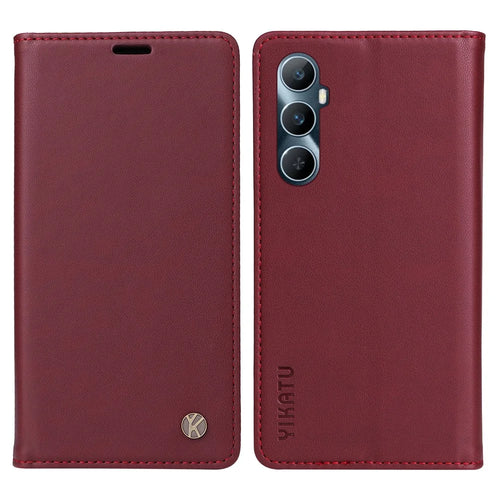 YIKATU YK-001 For Realme C65 4G Case Anti-Scratch Leather Wallet Phone Cover - Wine Red - 1