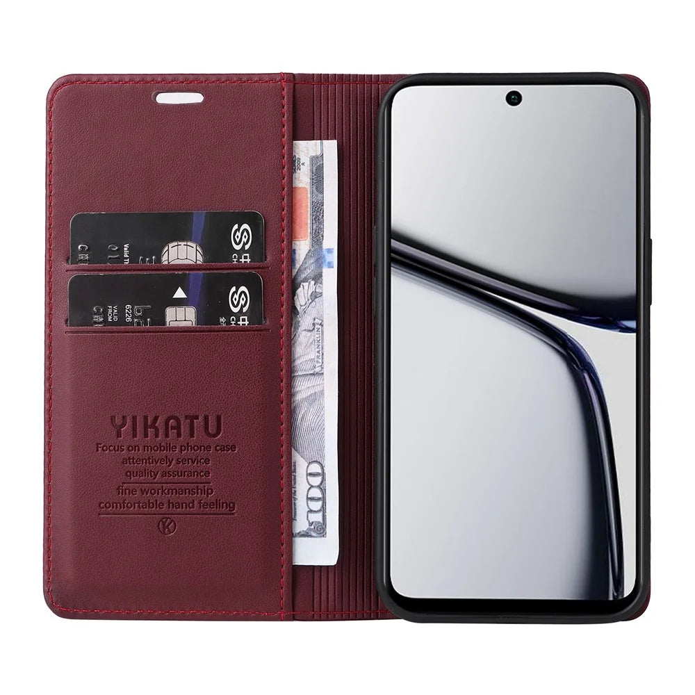 YIKATU YK-001 For Realme C65 4G Case Anti-Scratch Leather Wallet Phone Cover - Wine Red - 2