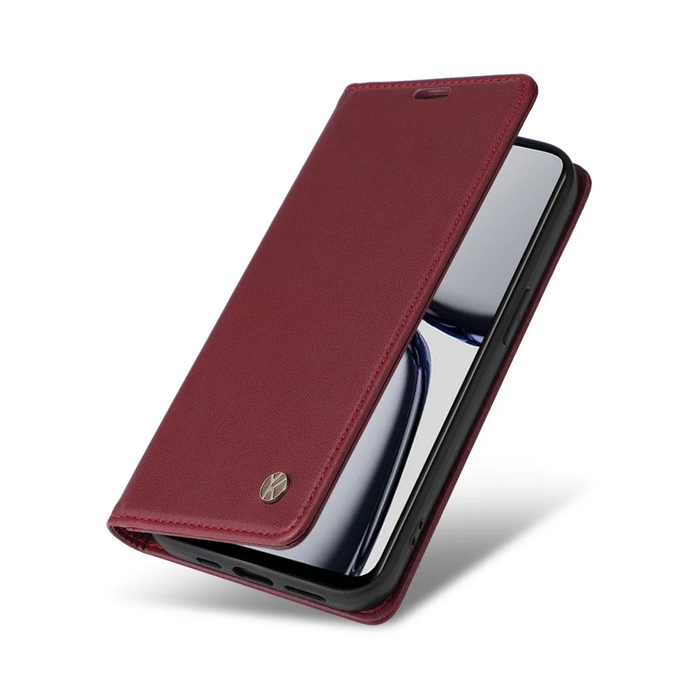 YIKATU YK-001 For Realme C65 4G Case Anti-Scratch Leather Wallet Phone Cover - Wine Red - 4