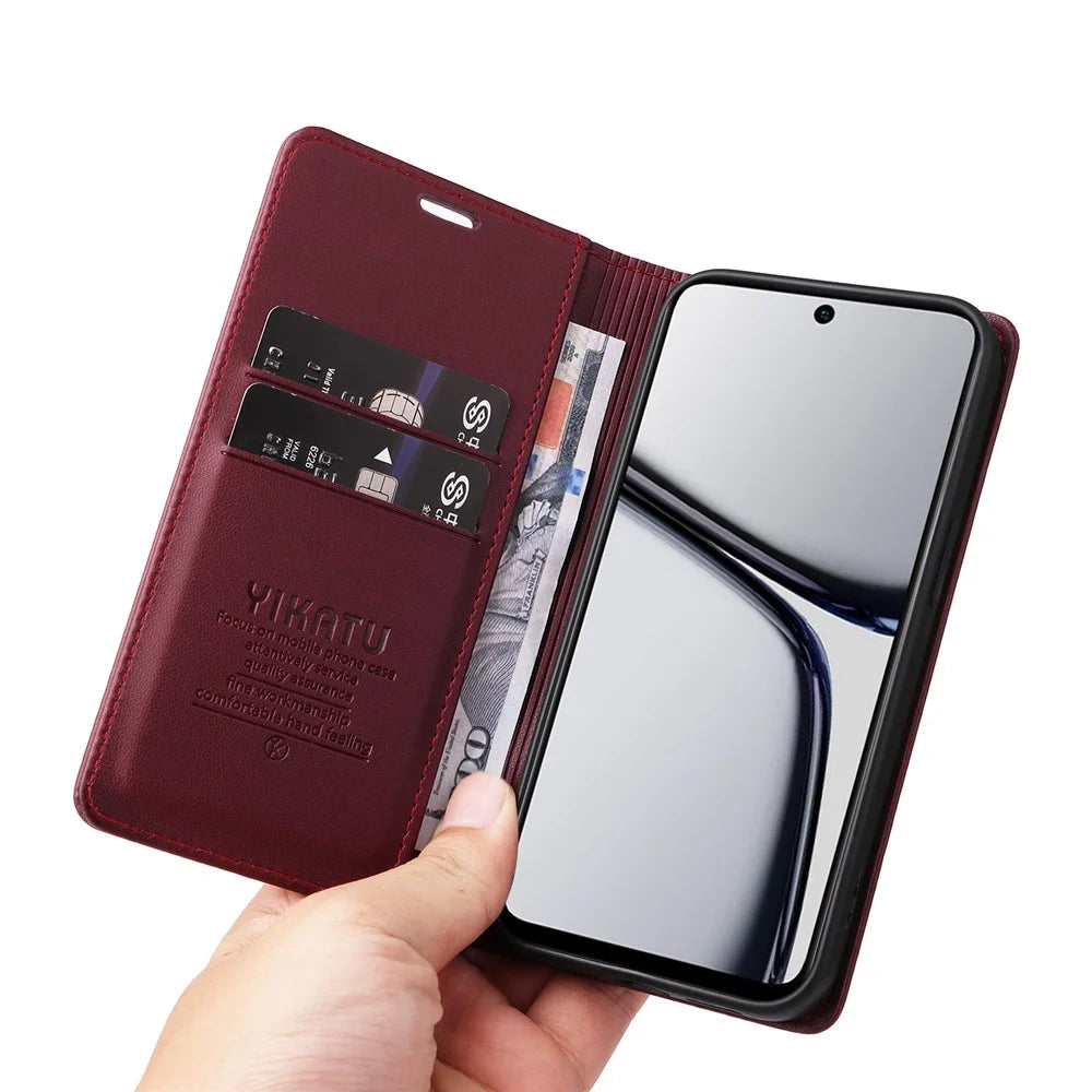 YIKATU YK-001 For Realme C65 4G Case Anti-Scratch Leather Wallet Phone Cover - Wine Red - 5
